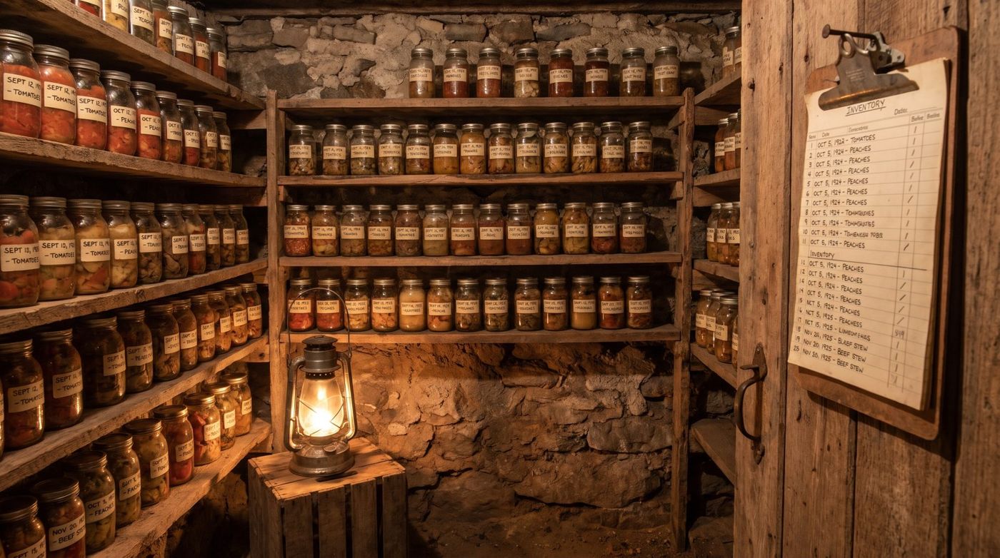 An organized pantry of labeled jars